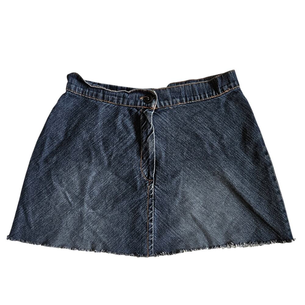 Y2k Mini Skirt Denim Raw Edge Dark Wash Vintage M&S Collection - Small